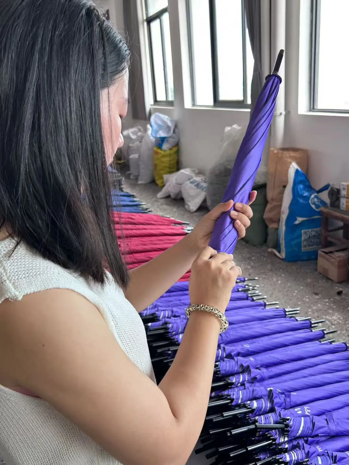 Umbrella Folding & Finishing — user supplied factory photograph